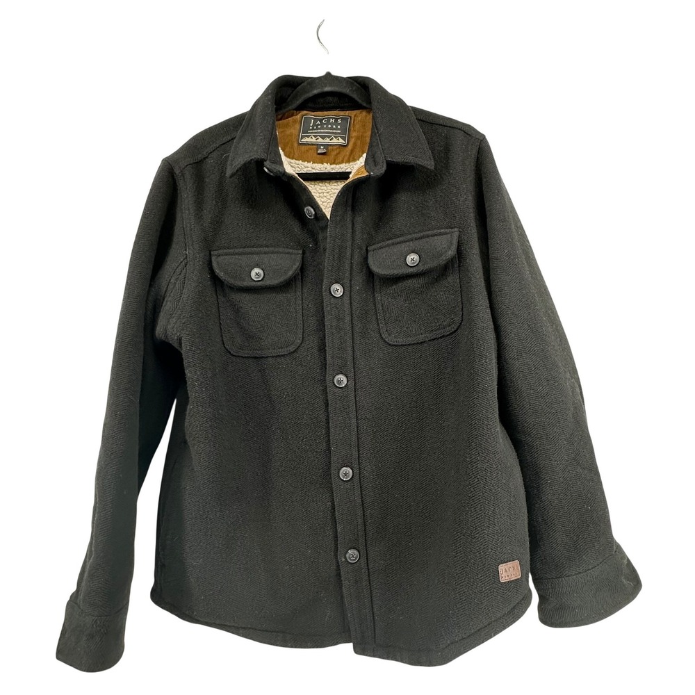 Jachs NY Shirt Jacket Mens Medium Black Sherpa Lined Shacket Coat Outdoor Gorp